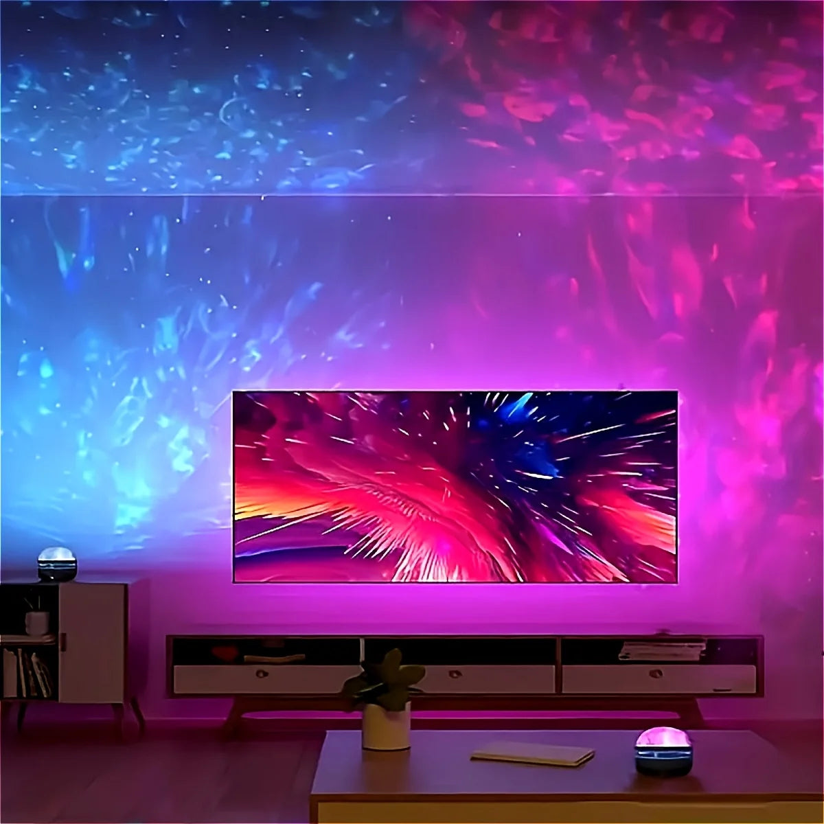 LED Water Ripple & Aurora Projector – 14 Effects, RGB, Remote Control, USB, 7 Colors