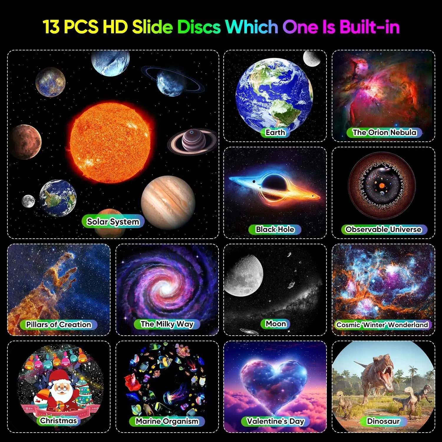 Galaxy Projector 13-in-1 HD Planetarium – Shooting Stars, Timer, 360°, 230 sq ft