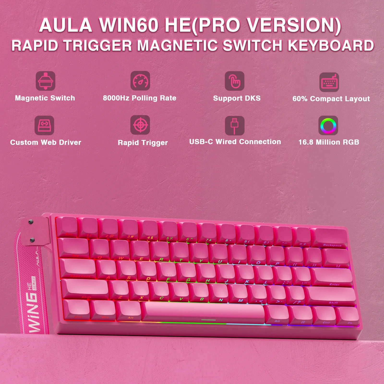 AULA WIN60 HE Pro MAX Gaming Keyboard – Hall Effect, 8000Hz, RT Adjustable, Hot-Swap