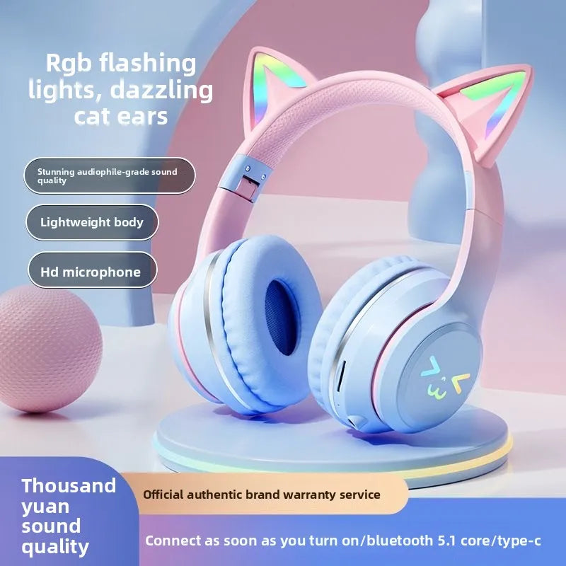 Cat Ear Bluetooth Headset – RGB Lights, Kawaii Design, Gift for Girls, 5 Colors
