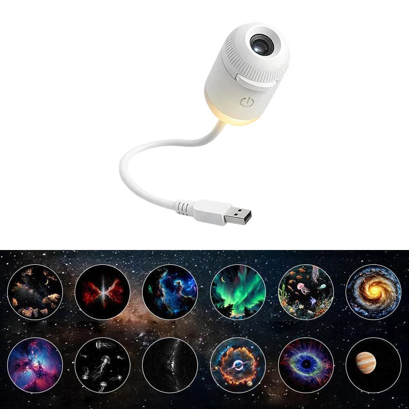 2-in-1 Mini Galaxy Star Projector – 360° Rotating, Sliding Films, Starry Sky Night Light