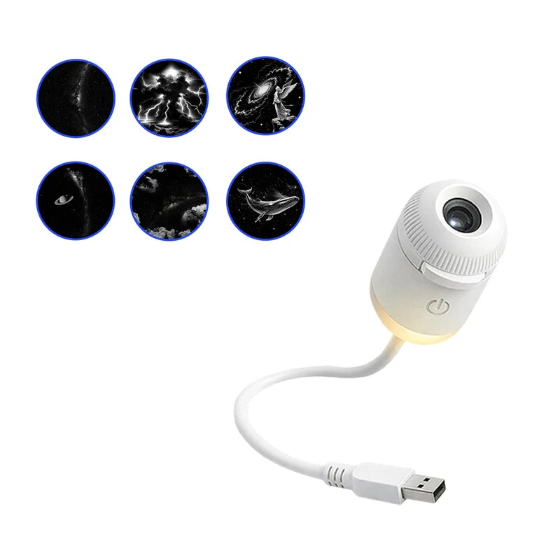 2-in-1 Mini Galaxy Star Projector – 360° Rotating, Sliding Films, Starry Sky Night Light