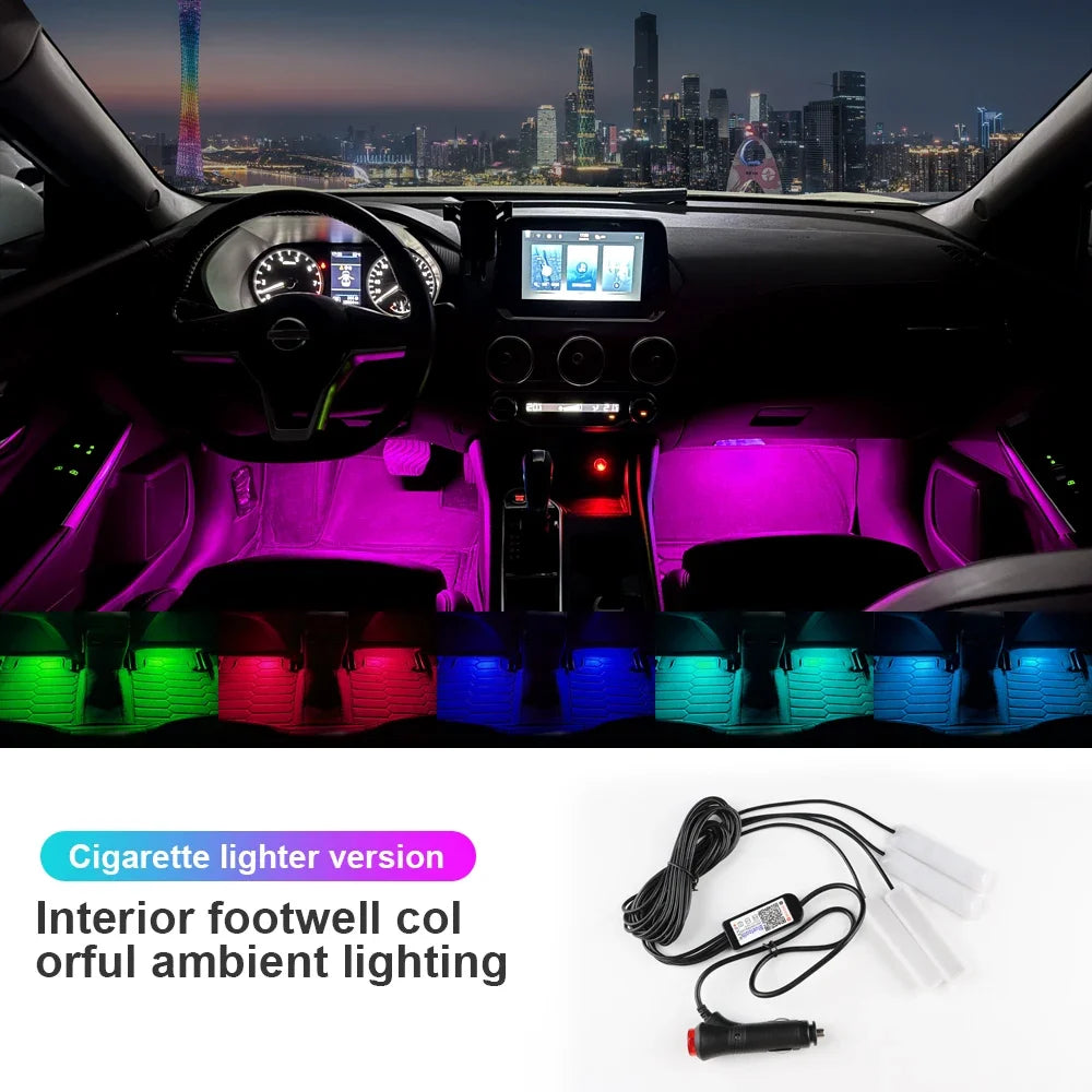 RGB LED Car Interior Ambient Light Strip – 16 Colors, Music Sync, IP65, 12V, USB/Cigarette Main image