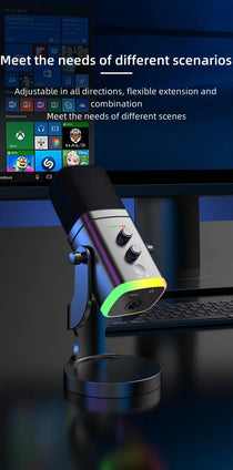 RGB Gaming Microphone – USB-C & XLR, Noise Cancellation, Reverb, 3.5mm Monitor