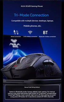 AULA SC620 Wireless Gaming Mouse – PAW3311, Tri-Mode, 12800 DPI, Hollow Design