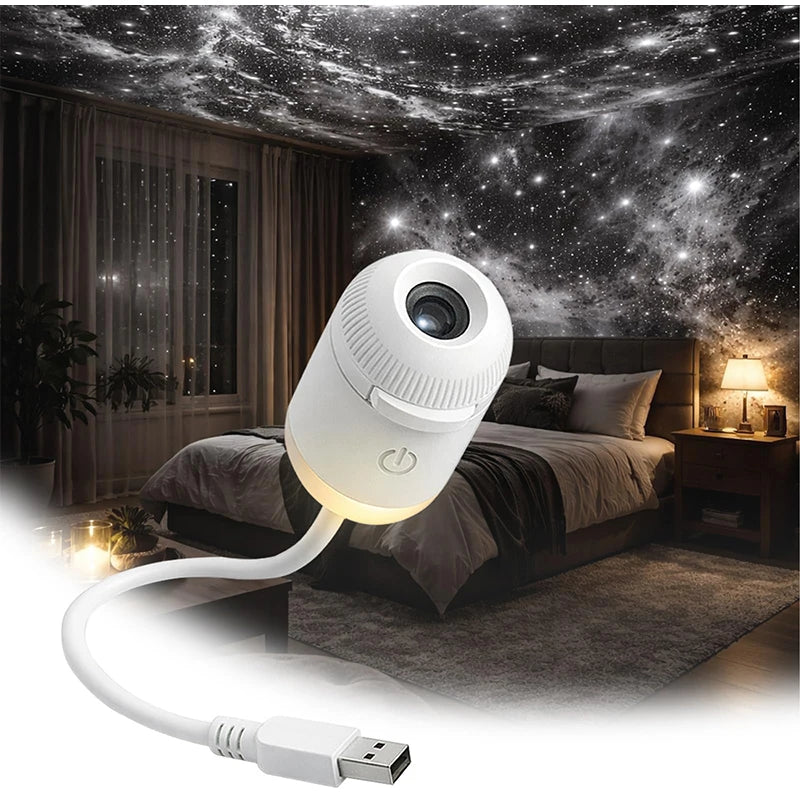 2-in-1 Mini Galaxy Star Projector – 360° Rotating, Sliding Films, Starry Sky Night Light Main image