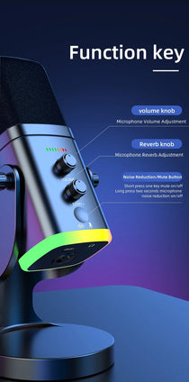 RGB Gaming Microphone – USB-C & XLR, Noise Cancellation, Reverb, 3.5mm Monitor