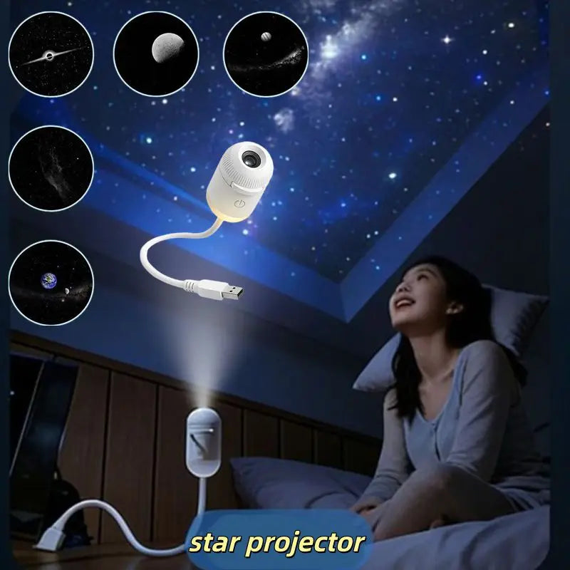 2-in-1 Mini Galaxy Star Projector – 360° Rotating, Sliding Films, Starry Sky Night Light Secondary image