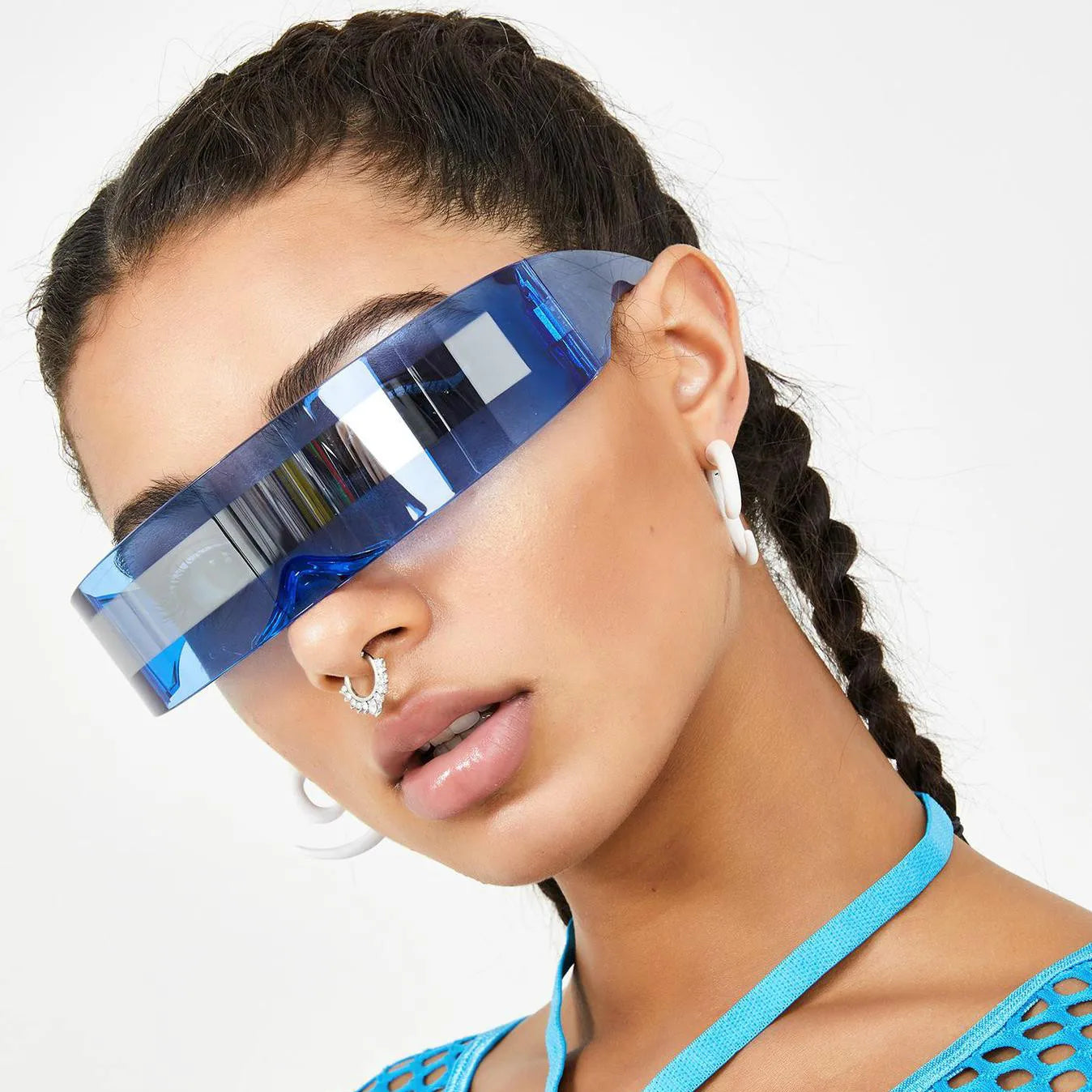 RMM Futuristic Narrow Visor Sunglasses – Mirror Lens, Unisex, 13 Color Options Main image