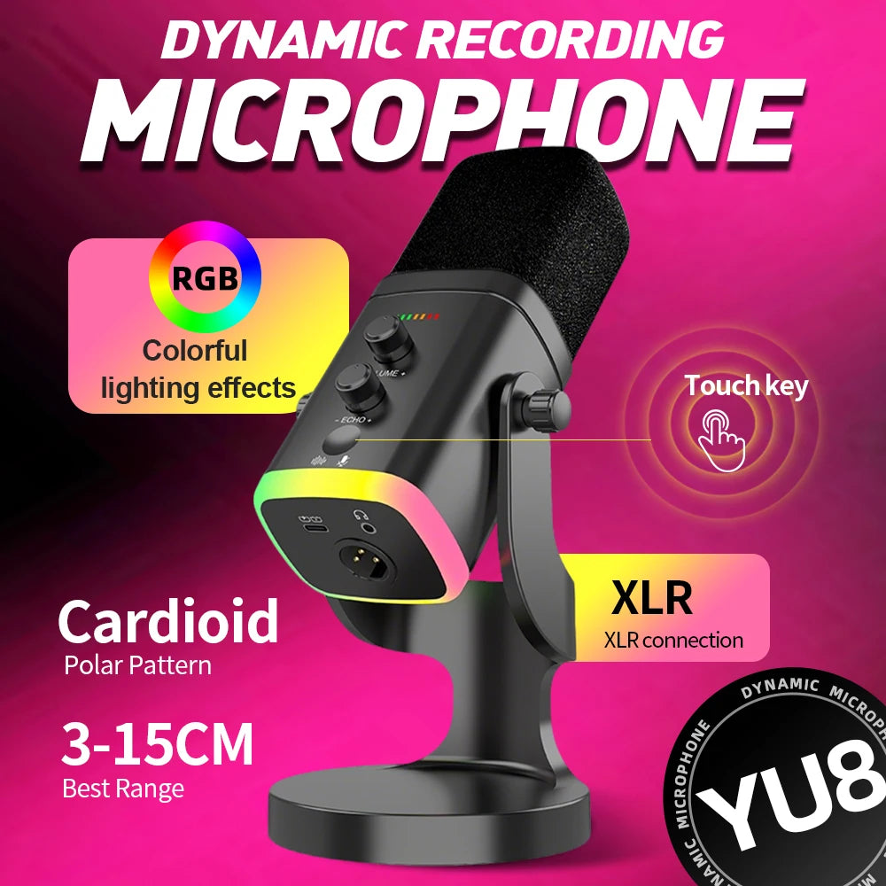 RGB Gaming Microphone – USB-C & XLR, Noise Cancellation, Reverb, 3.5mm Monitor Main image