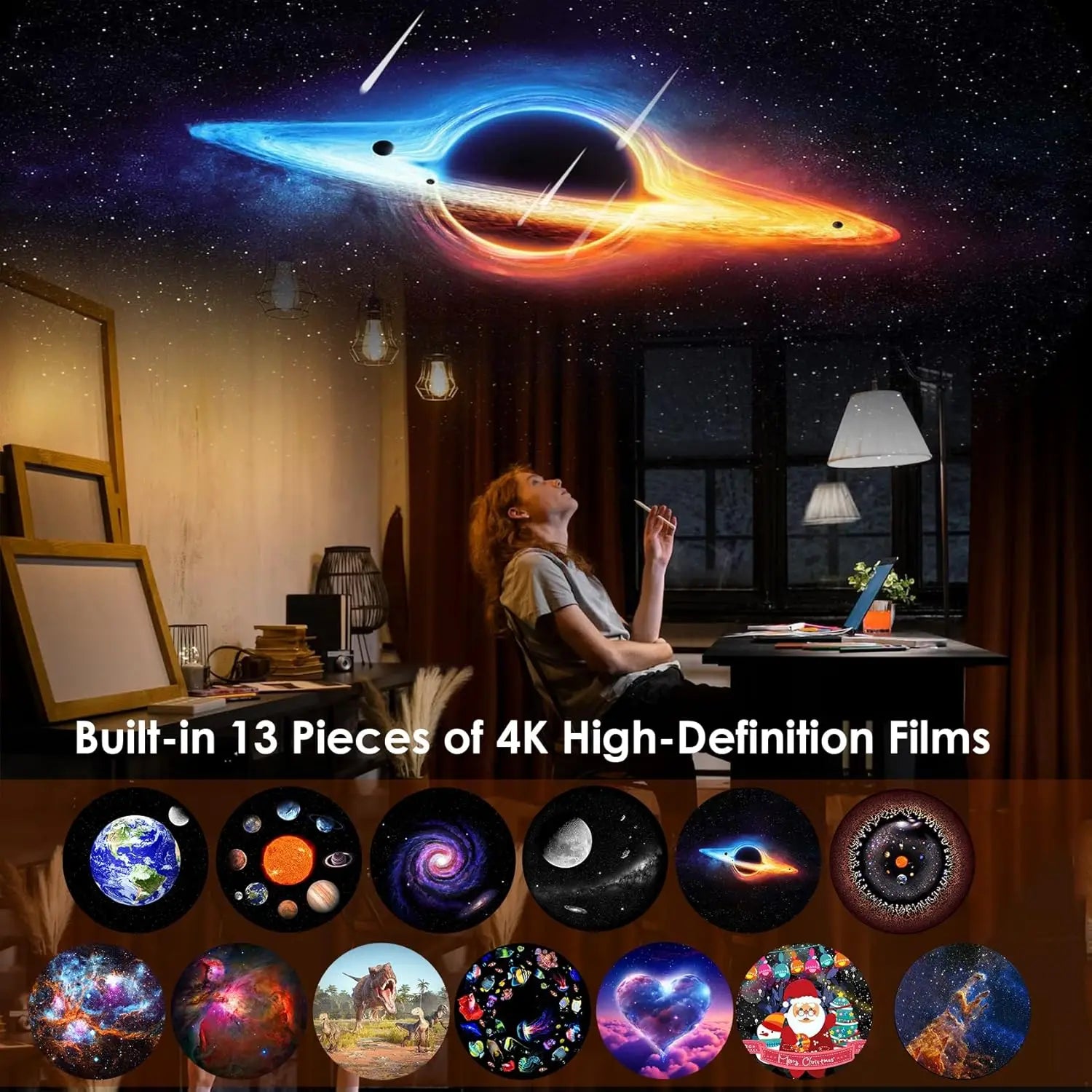 Galaxy Projector 13-in-1 HD Planetarium – Shooting Stars, Timer, 360°, 230 sq ft Secondary image