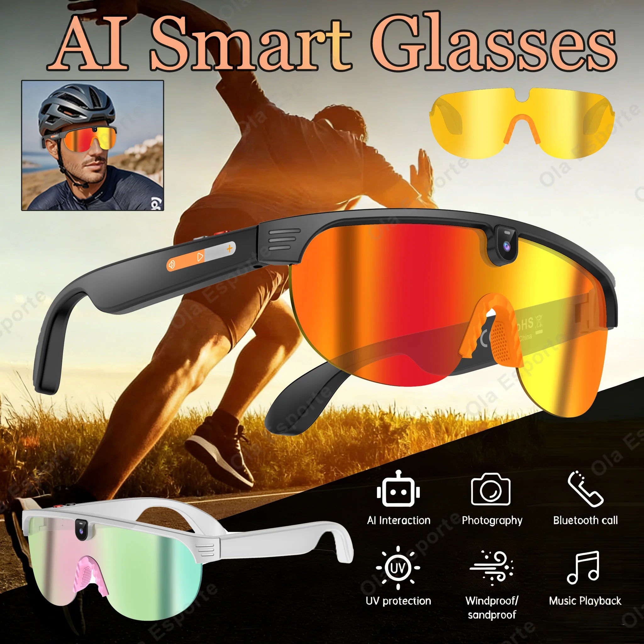 Ola Esporte AI Smart Cycling Glasses – 800MP Sony Camera, 1200P Video & Real-Time Translation Main image