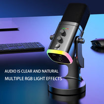 RGB Gaming Microphone – USB-C & XLR, Noise Cancellation, Reverb, 3.5mm Monitor