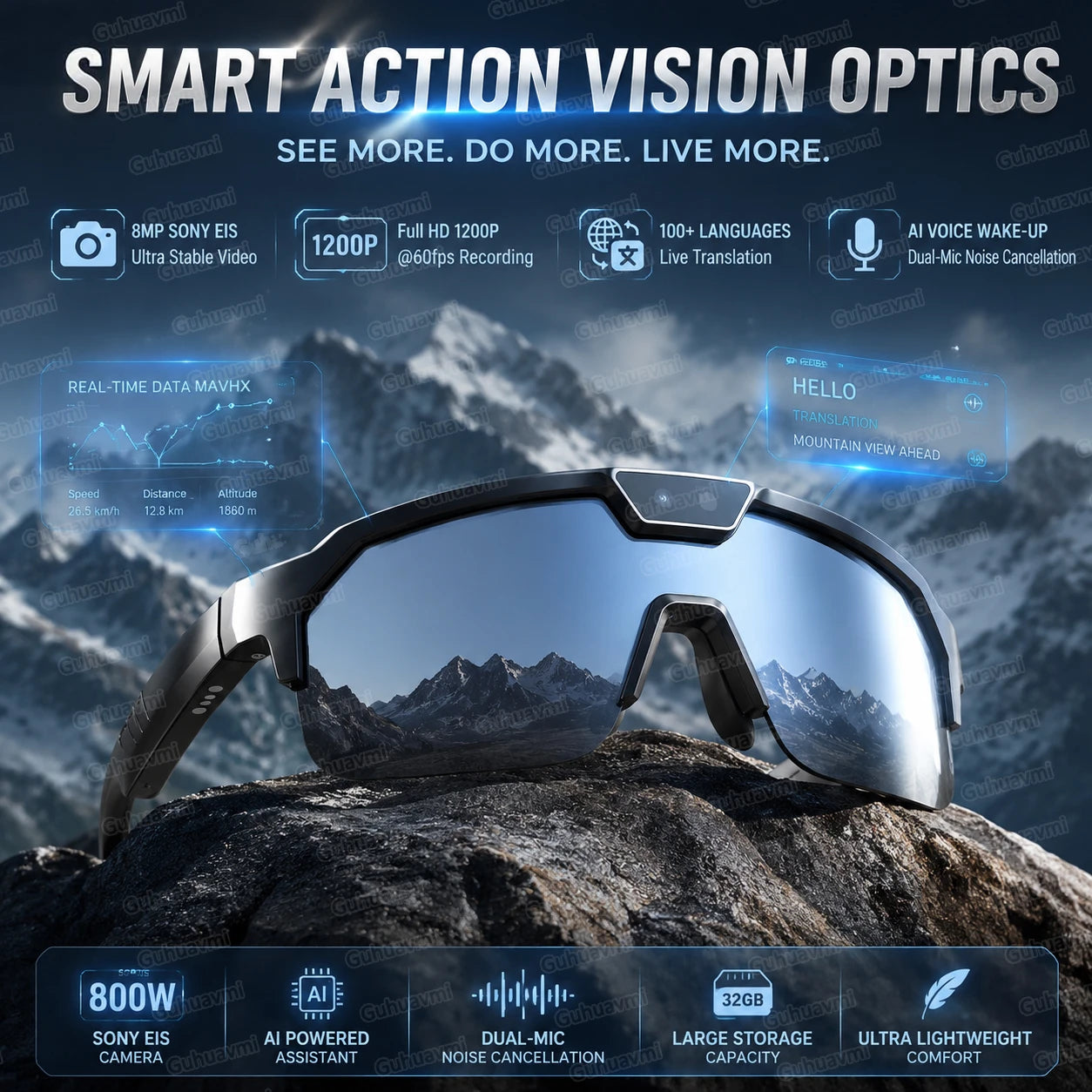 GUHUAVMI Q01 AI Smart Glasses – Dual Camera, 4K Video, Stereo Audio & Real-Time Translation Main image